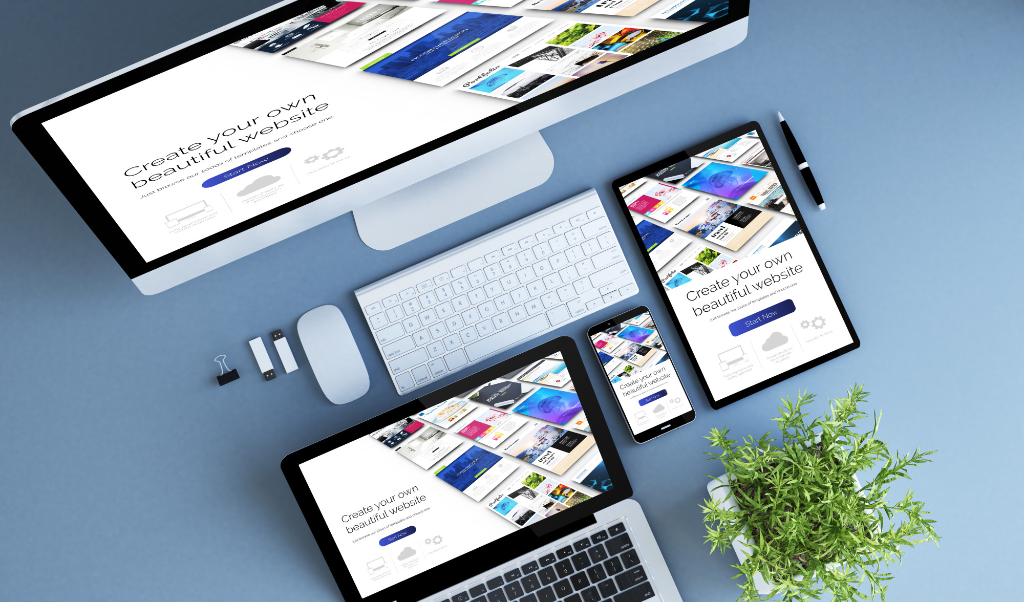 top view blue devices website builder. blue devices top view creative websi...
