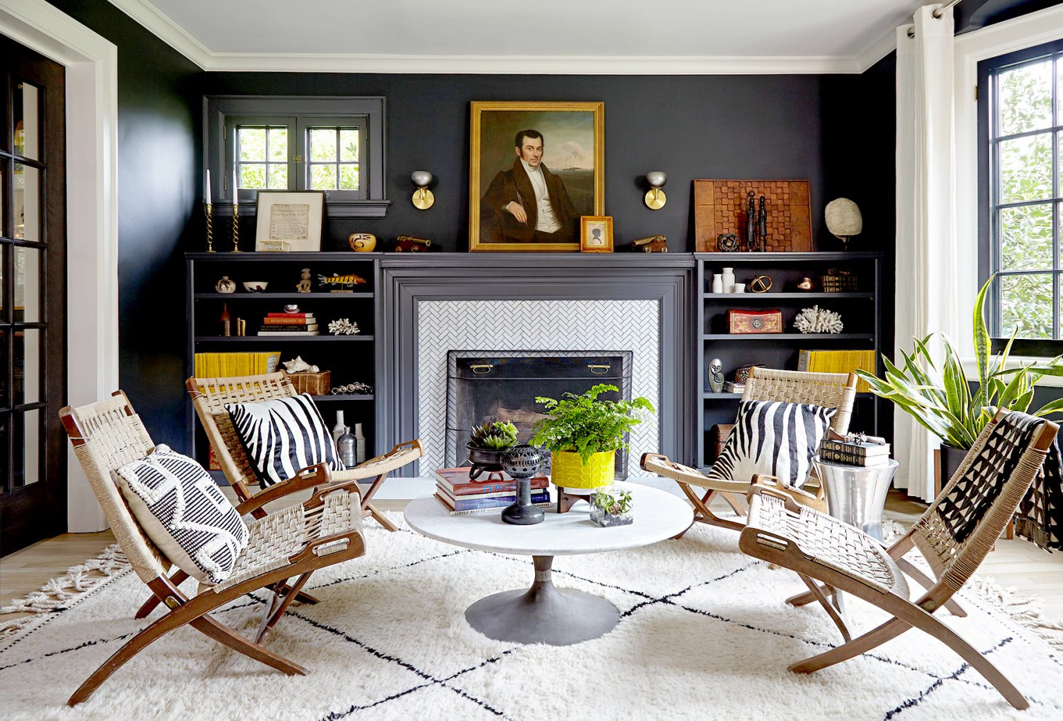 english living room with fireplace